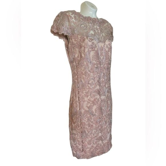 NWT Tadashi Shoji Corded Embroidery On Tulle Cap Sleeve Dress - Picture 2 of 9